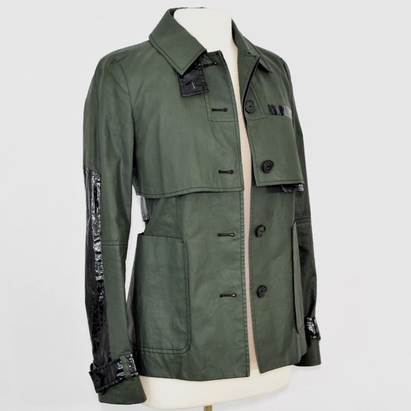 Derek Lam 10 Crosby Utility Jacket Designer Trench Coat Buttons Army Green 0 - Picture 2 of 16